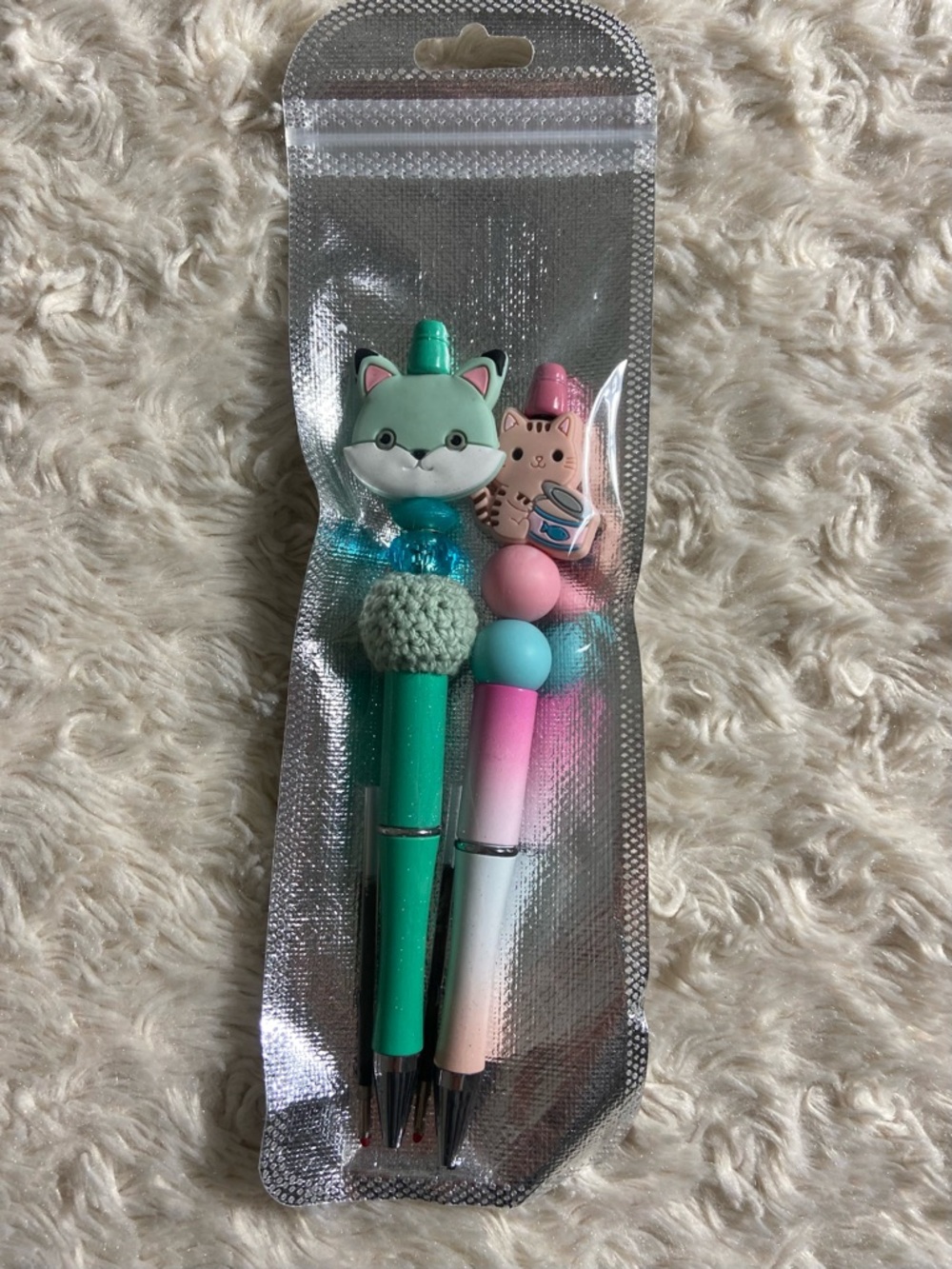 NEW Cute Cat Writing Pens Mint Green Pink Whimsical Set 2